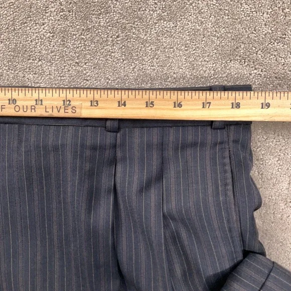 Stafford Executive Suit Mens 44L 36W 30L Navy Pinstripe 2 Button Office Wool